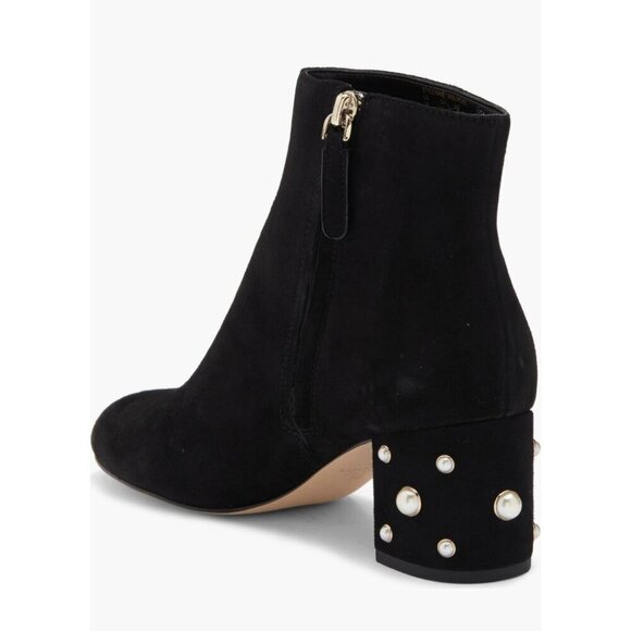 Kate Spade Womens Black Suede Taraji Faux Pearl Block Heel Bootie Sz 8.5 New - Picture 2 of 12